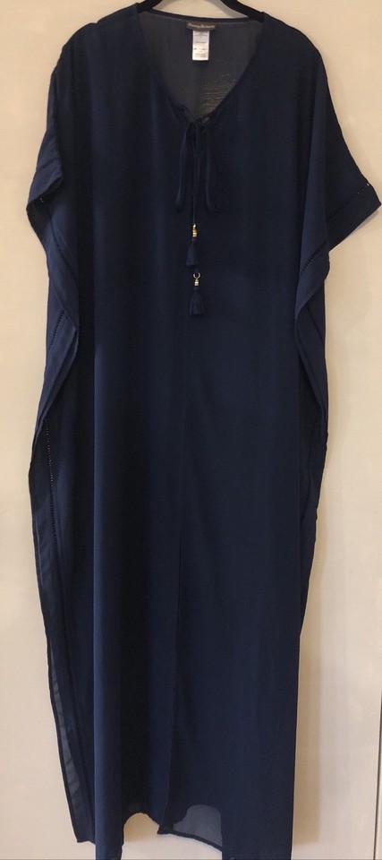 Tommy Bahama Navy Semi Sheer Kaftan Tunic Maxi Cover Up Women’s Sz S/M As New