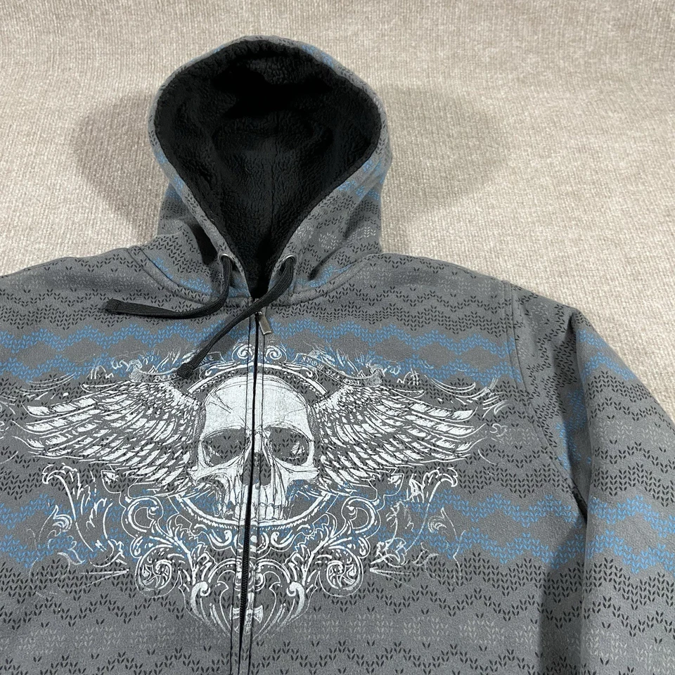 Sudadera con Capucha Calavera Y2K De Colección Para Hombres Grande Gris Sherpa Mall Gótico Grunge Affliction Y2K Foto 2 de 4
