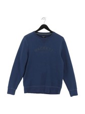 Hackett Men's Jumper S Blue Graphic Cotton with Polyester Round Neck Pullover