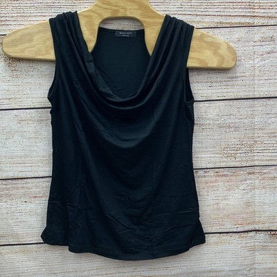 Amore All.F.Y Black Ruched Cowl Neck Stretch Tank Top Large Made in USA