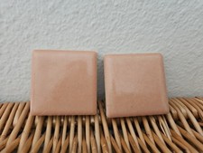 Vtg 1 7/8" x 1 7/8" Tile Pink Peach Glossy Mosaic Ceramic Remodel 2 Pc Japan