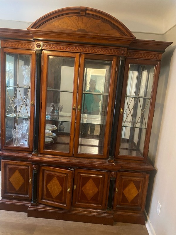 Traditional Brown Wood & Glass China Cabinet with 4 Glass Doors for Dining Room