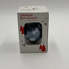 Zorza Christmas Handmade Blown Glass Blue White Ball 3" Ornament Poland In Box