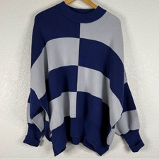 NWT Free People Easy Street Checkered Tunic Sweater in Blue Bohemian Oversized