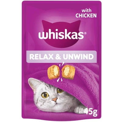 16 x 45g Whiskas Relax & Unwind Adult Cat Treats with Chicken