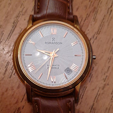 Romanson Automatik Armbanduhr 21 Steine Datum Sichtboden Leder braun 37,6mm
