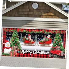 Christmas Garage Door Banner 6 x 13 ft Large Plaid Merry Christmas Garage Door