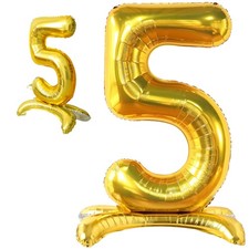 , Self Standing 5 Balloon Number Gold - Giant, 40 Inch  Five Balloon Number,...