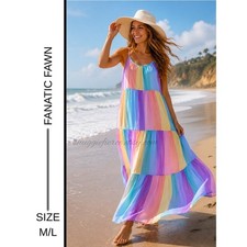 ✨MSRP: $79 | Fanatic Fawn Colorful Chiffon Maxi Dress | NWT | Size L (fits M-L)✨