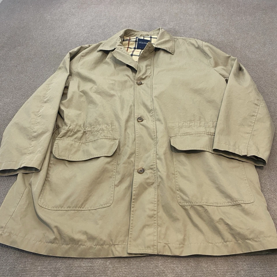Gabardina Brooks Brothers para hombre XL beige con botones forrada a cuadros preppy al aire libre Foto 2 de 4