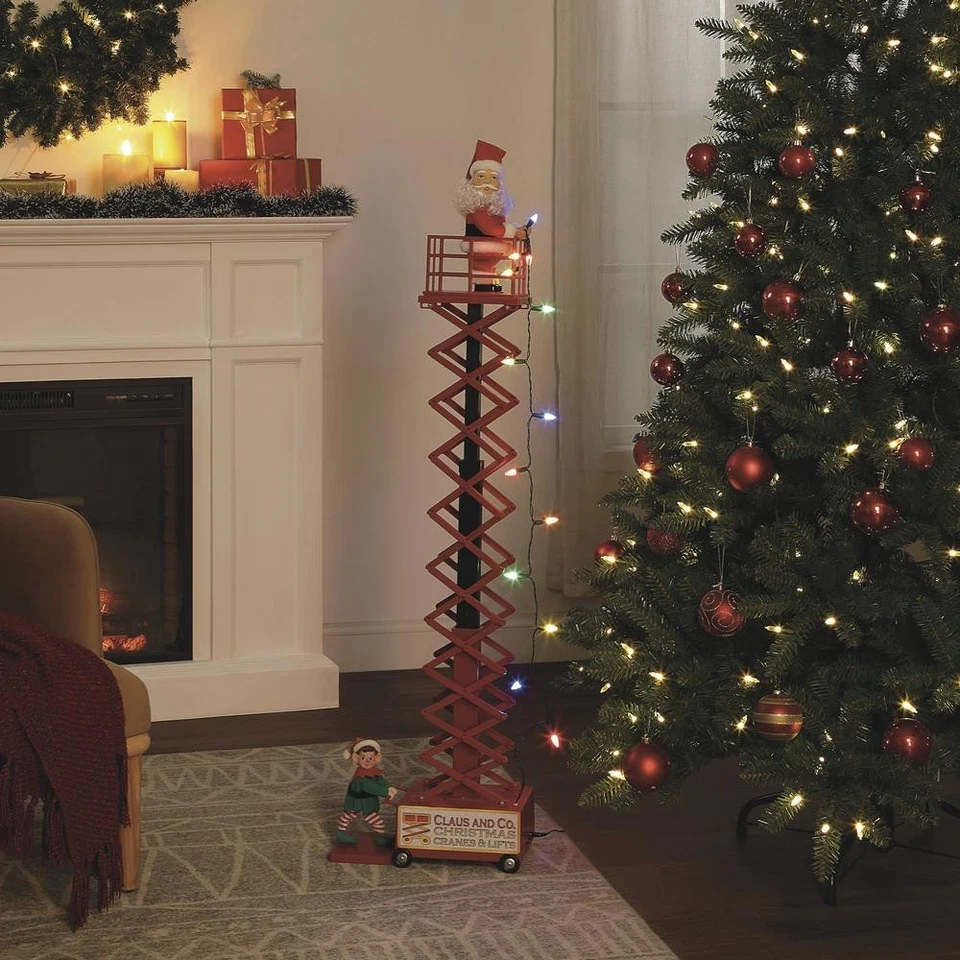 Elevador grúa animada de Papá Noel de 4'1" con sonido decoración navideña de mesa Foto 3 de 4