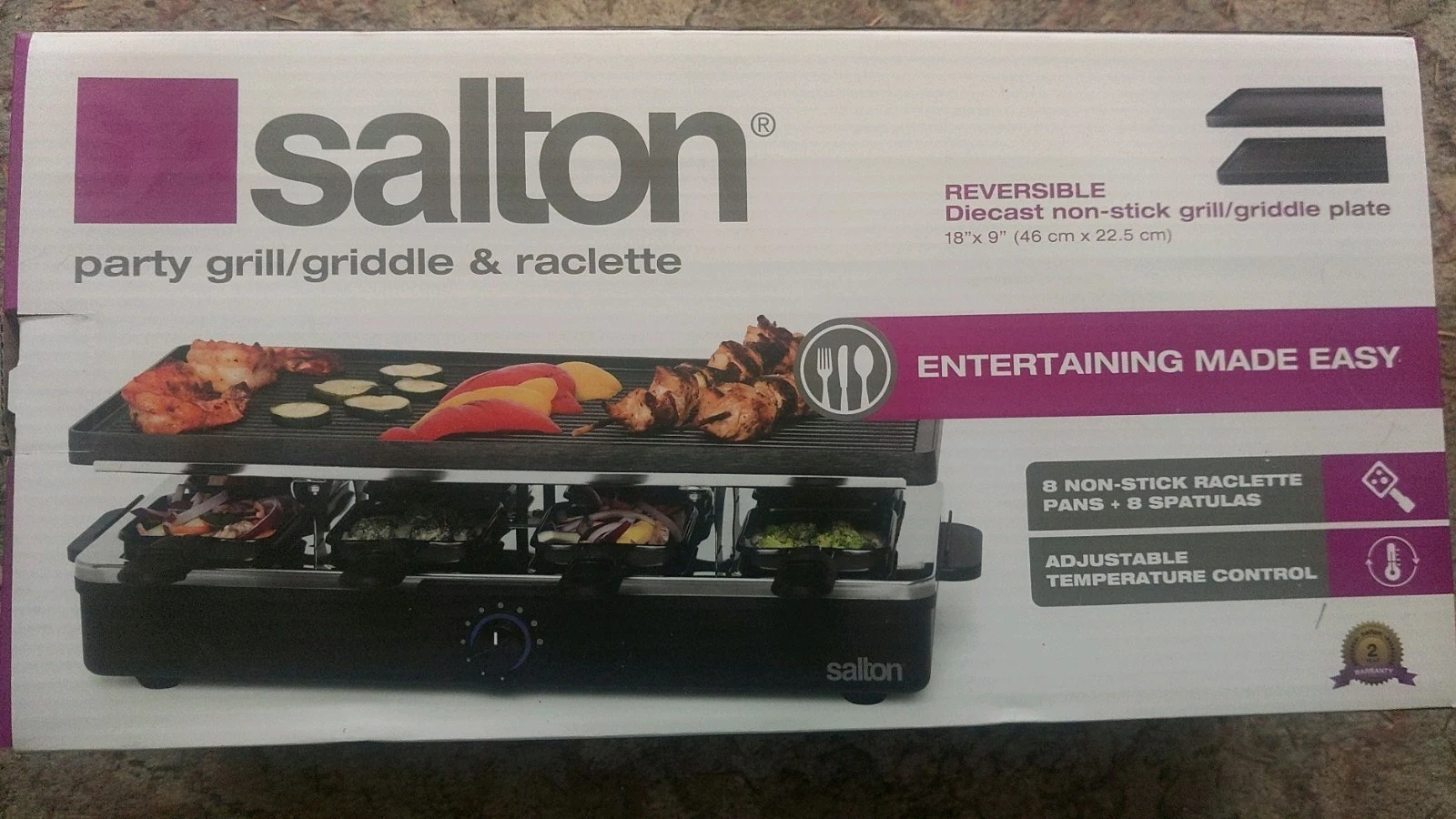 Salton Raclette Grill & Griddle 8 Pan Electric Tabletop Grill 1400W Reversible
