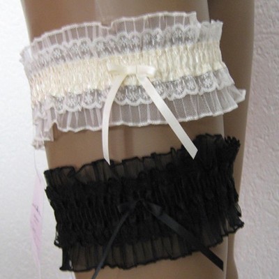 Strumpfband Burlesque Spitze Satin Schwarz o. Creme Komfortgröße von Sally Jones
