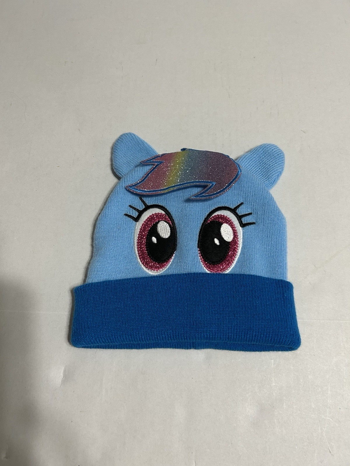Cappello berretto My Little Pony Rainbow Dash Face maglia scintillante senza guanti colore blu