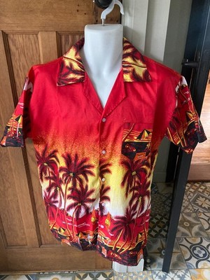 Fight the Wolf Hemd rot & gelb Muster Hawaii Style Shirt Large