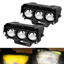 LED Motorcycle Spotlight Work Lamps Dual Color Hi/Low Beam Fog Light For Car SUV