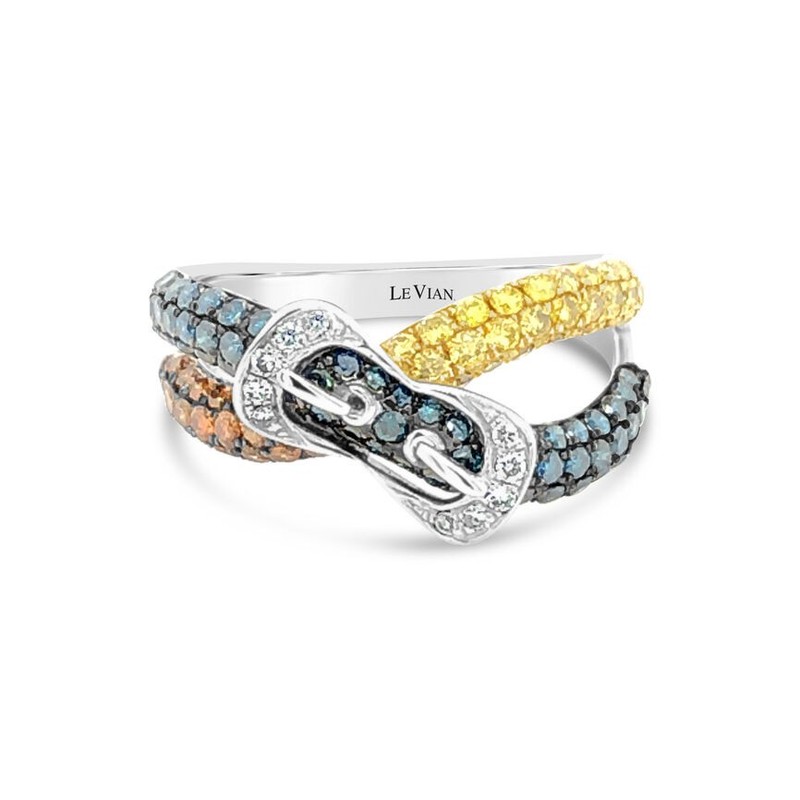LeVian Band Ring Multi Color Diamond in 14K White Gold 1 1/3 cts Size 7