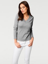 Pullover grau 50 Damen Feinstrick-Pullover aus Baumwolle grau melange 3.1540