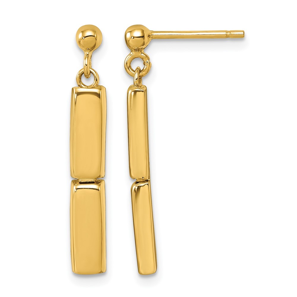 14K Yellow Gold Polished Fancy Two Bar Post Drop & Dangle Earrings L-29 mm