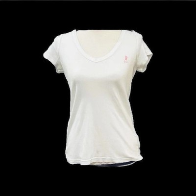 Juicy Couture White V-Neck Short Sleeve Cotton Knit Embroidered Women's Top