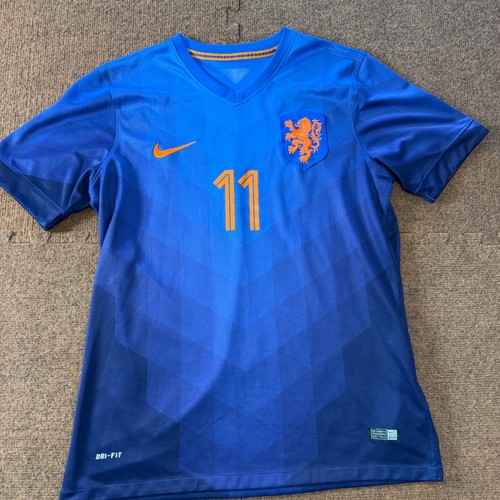 Nike Netherlands 2014 Away Soccer Jersey Robben 11 Blue KNVB Dri-FIT Mens XL