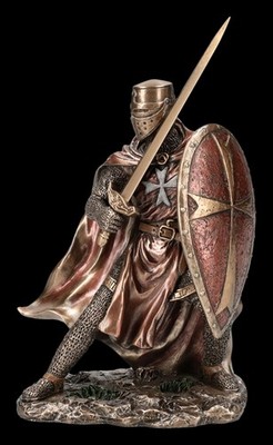 Veronese Kreuzritter Figur - Mit Schild - Mittelalter Statue Dekofigur - H 19 cm