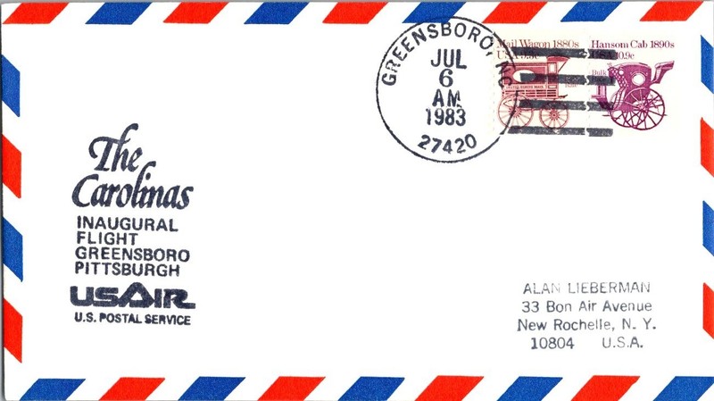 USAir First Flight Greensboro North Carolina - Pittsburgh Pennsylvania - 1983