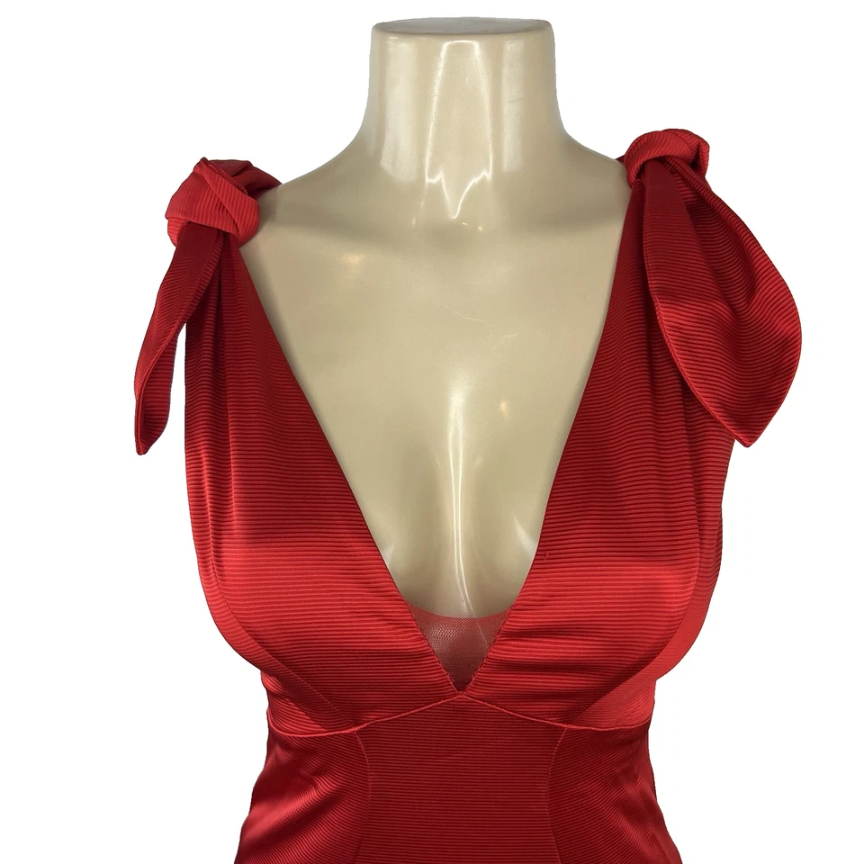 Zac Zac Posen Mermaid Gown Size 2 Red Shoulder Tie Formal Special Occasion Dress Foto 2 de 4