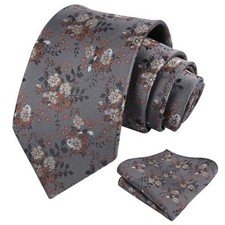 Mens 3.15inches Delicate Floral Tie with Small Flower Printed Handkerchief Set