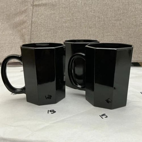 Set Of 3 Vintage Arcoroc France Octime Black Octagon Coffee Tea Mugs Durable