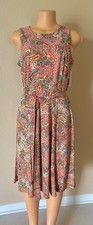 Anne Klein Paisley Orange Jersey Sleeveless Tie Belt Sheath Midi Dress 6