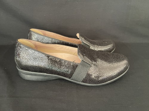 Dansko Addy Comfort Metallic Black Silver Leather Loafer Shoes Womens Size 42 - Picture 1 of 9