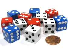 Set of 12 Six Sided 16mm D6 Dice - Patriotic USA 4 Each of Red White & Blue by