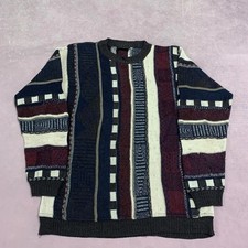 Vintage Knitted Jumper Abstract Patterned Grandad Knit Sweater Men's L