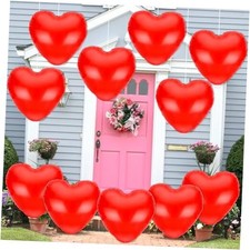 10Pcs 11" Valentine's Day Inflatable Heart Decorations Red Heart Shape Blow Up