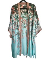 Victoria's Secret Dream Angels Kimono Robe Lace Teal Pink Floral Medium/Large