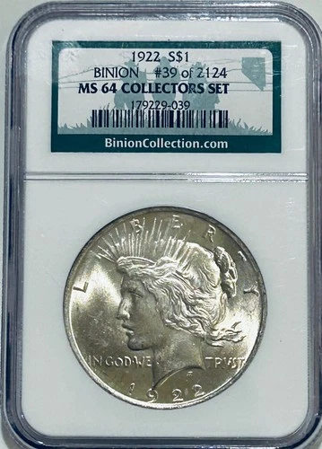 1922 P Peace Silver Dollar NGC MS64 Infamous Binion Hoard/Collectors Set Series