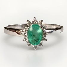 Sterling Silver Natural Emerald Ring Oval Topaz Cluster Size N 6.75 TGGC 925