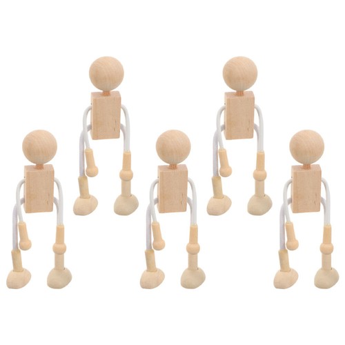 6PCS Cartoon Figure Wooden Toys Unfinished Dolls DIY Crafts Making Playthings