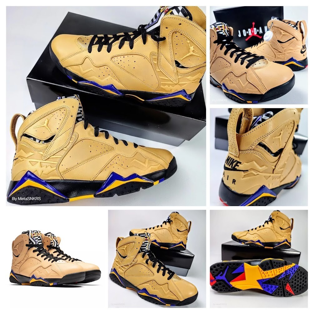 US 10.5 Air Jordan 7 Men Tan Black Yellow Purple Nike Retro US 10.5 Air Jordan 7 Men Tan Black Yellow Purple Nike Retro