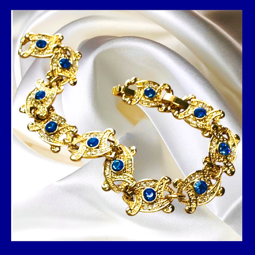 Jackie O Jaqueline Kennedy Sapphire Crystal & Gold Bracelet Camrose & Kross JBK
