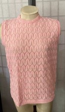 Pink Zip Crochet Open Weave Sweater Knit Top VTG 60  s Wom Estim. L Bust 40  -47  