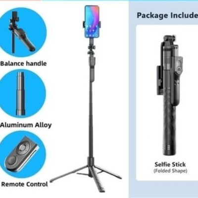 Wireless Selfie Stick Tripod Stand 6ft   Foldable & compact w/ wireless remote
