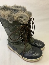 Sorel Youth Duck Boots LY1890-213 Size 3 Lace Up Green Black Fur Inner