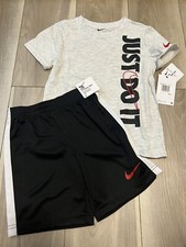 Nike Boys Just Do It T-Shirt Shorts 2 Pc Set Size 6 NWT Gray Black MSRP 40