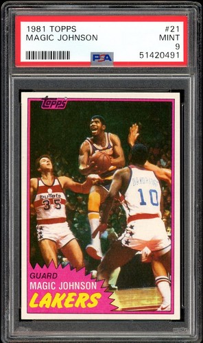 1981 Topps #21 Magic Johnson HOF Los Angeles Lakers PSA 9 Mint