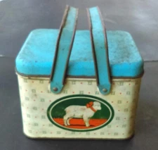 Vintage Bristol Ware Lamb/Sheep Tin Container Picnic Style with Lid and Handles