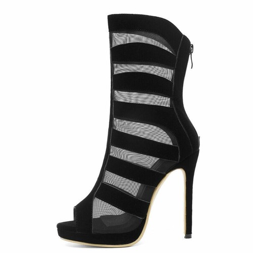 Womens Peep Toe Stilettos High Heels Gladiator Back Zip Sandals Boots Shoes plus - Picture 14 of 14