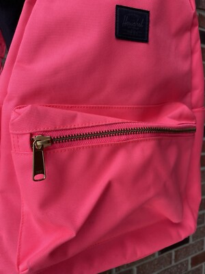 Herschel Supply Co NOVA Black Logo Mini 14” Neon Pink Backpack Gold Zipper Herschel Supply Co NOVA Black Logo Mini 14” Neon Pink  main image 2