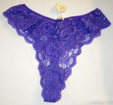 Vintage Victoria's Secret Purple Lace Thong Panty Floral M/L Crown Label New NWT